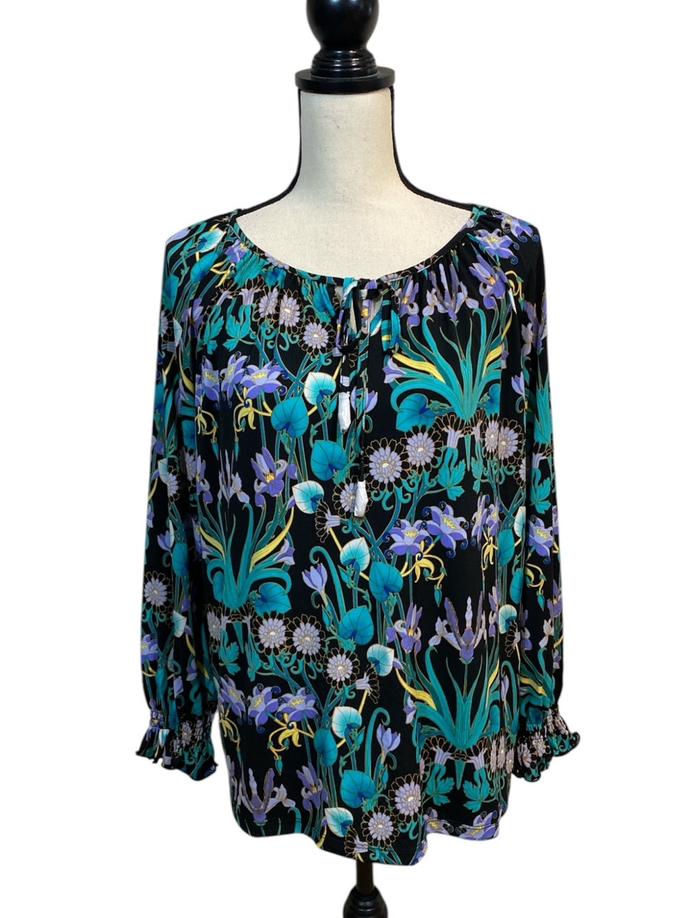 Susan Graver Stretch Jersey Long Sleeve Peasant Top Small